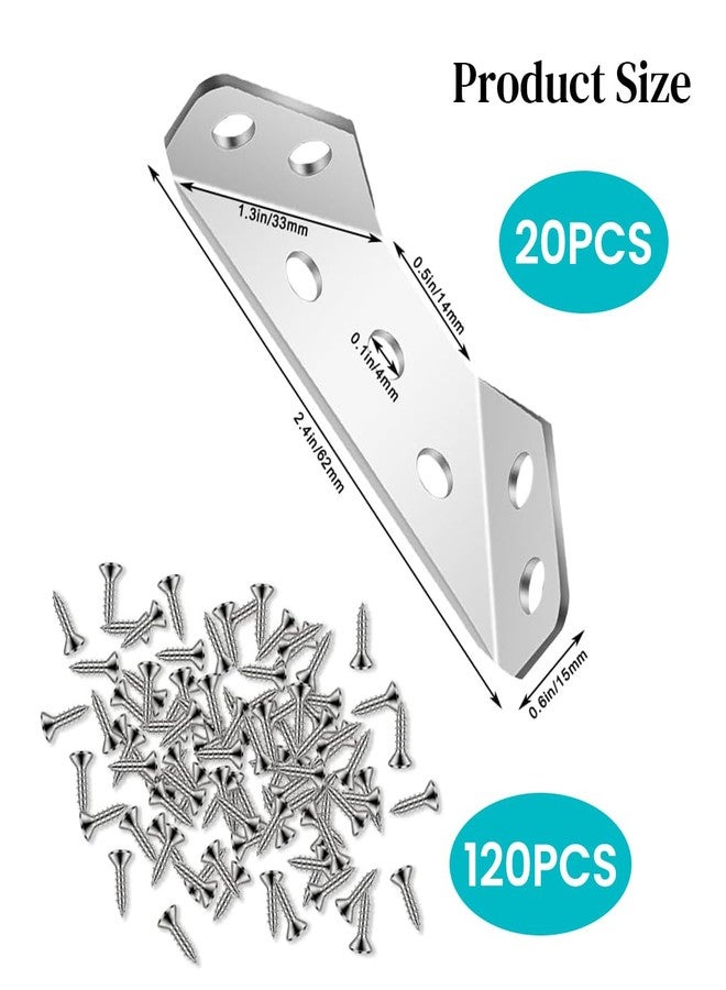 Serplex® 20Pcs Shelf Brackets with 120pcs Screws Multi Hole Brackets Stainless Steel Furniture Corner Connectors 1.1MM Thickening Heavy-Duty Triangle Brackets for Connecting, Wall Mounting - Image 2
